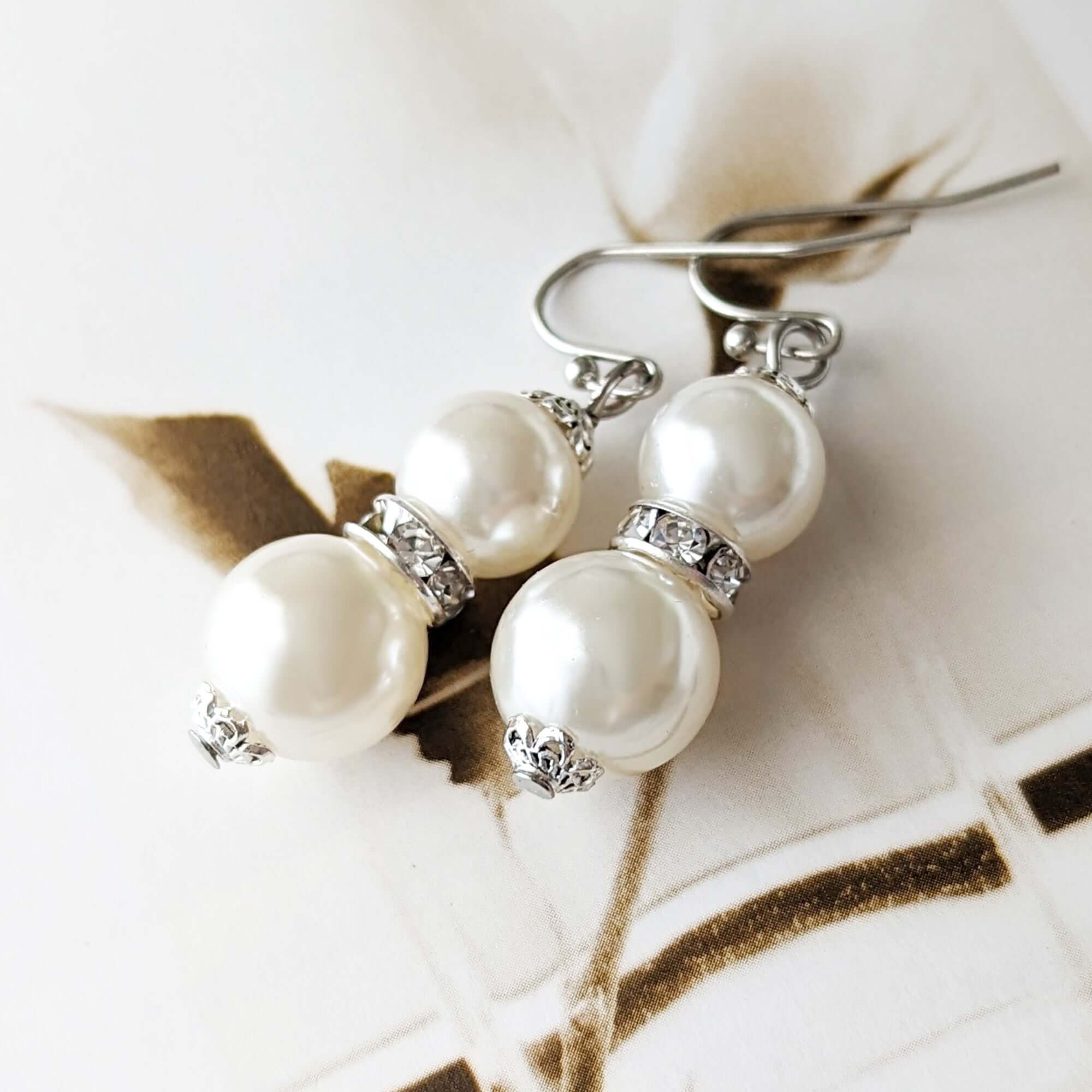 Double Glass Pearl Drop Dangle Earrings, Li-Jacobs, $ 19.99