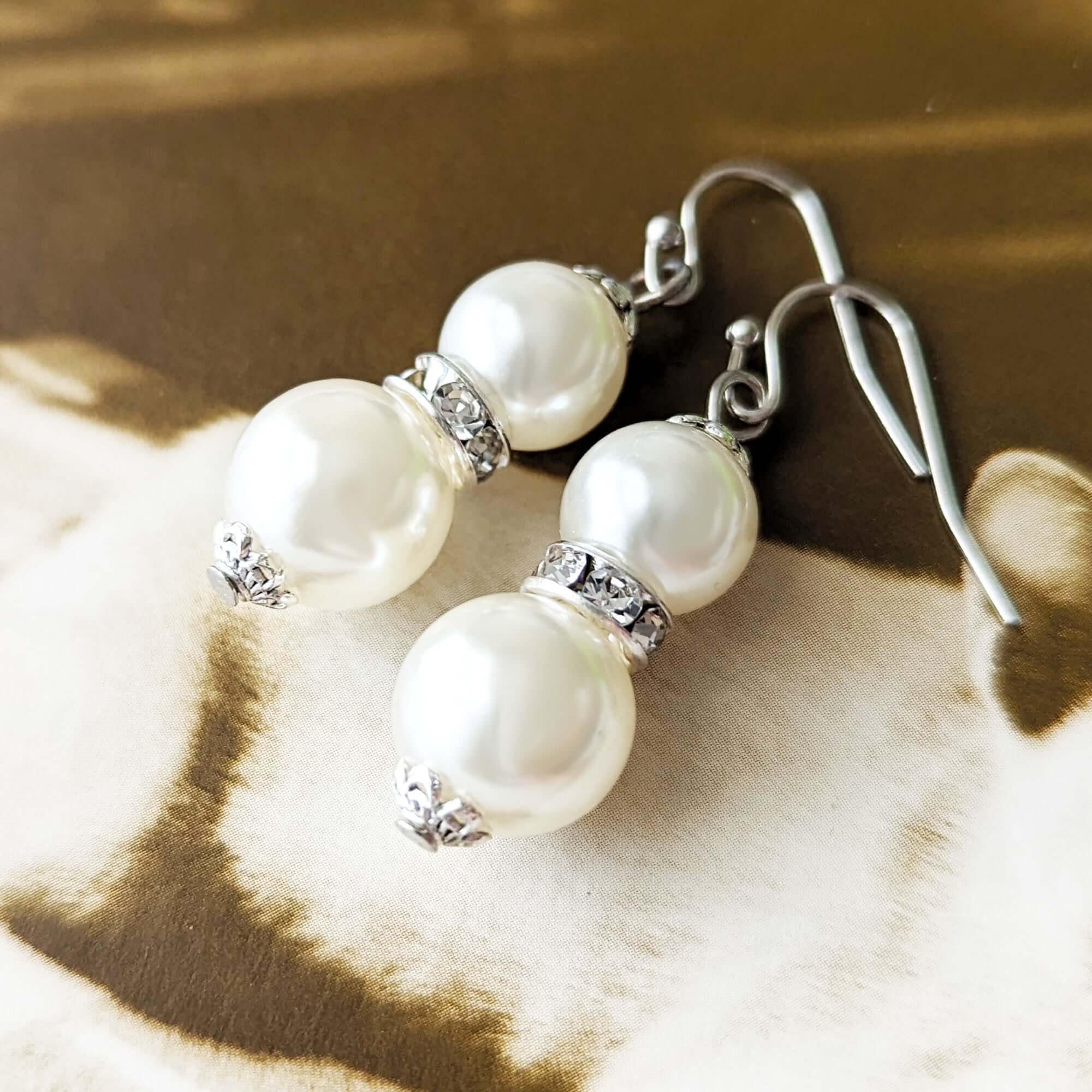 Double Glass Pearl Drop Dangle Earrings, Li-Jacobs, $ 19.99