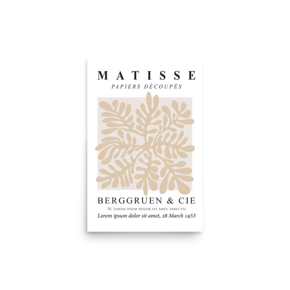 Matisse The Cutouts Flowers in Beige Abstract Minimalist Style Matter Poster Print, A Moment Of Now, $ 31.50