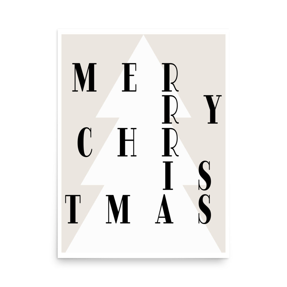 Shop White Merry Christmas Tree Minimalist Holiday Matte Poster Wall Art, Posters, USA Boutique