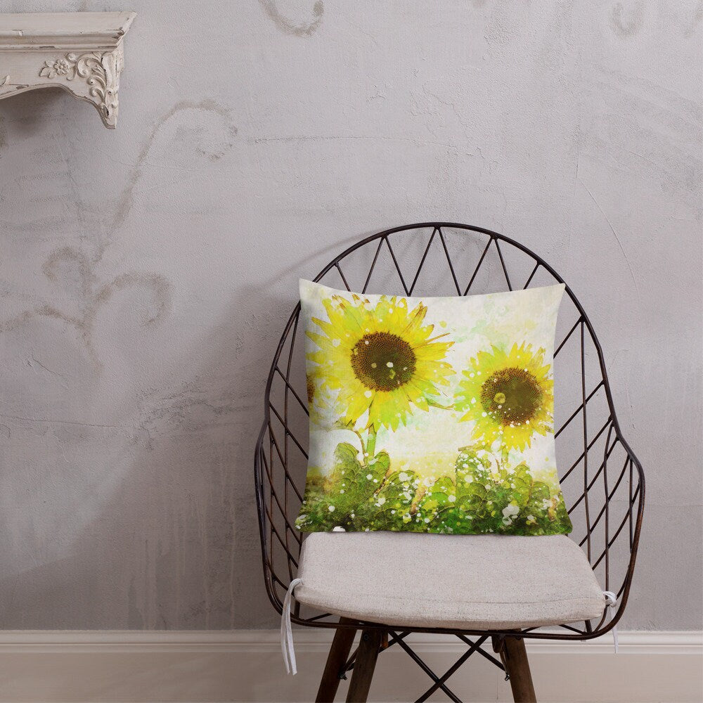 Shop Watercolor Sunflowers Floral Decorative Throw Pillow Cushion Cover, Throw Pillows, USA Boutique
