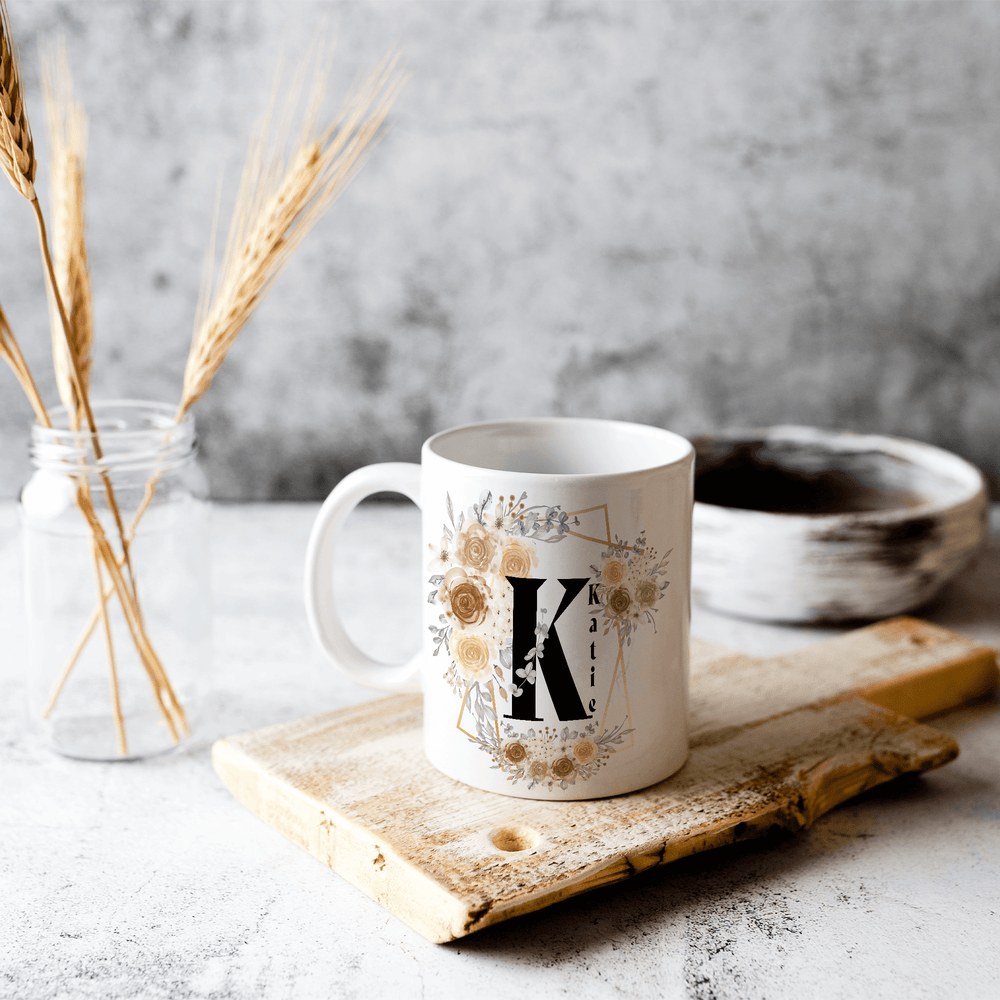 Personalized Custom Initial Letter & Name Monogram Watercolor Floral Design Coffee Mug Cup, Mugs, $ 25.00, A Moment Of Now™