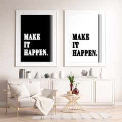 Shop Black & White Make It Happen Inspirational Quote Wall Art Decor Print , Posters, USA Boutique