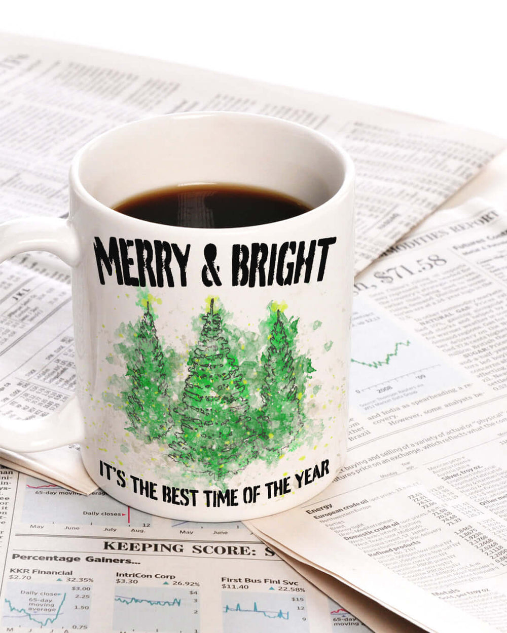 Snowy Christmas Holiday Trees Watercolor Painting Snowflake Pine Trees White Glossy Coffee Tea Cup Mug, Mugs, $ 17.00, A Moment Of Now™