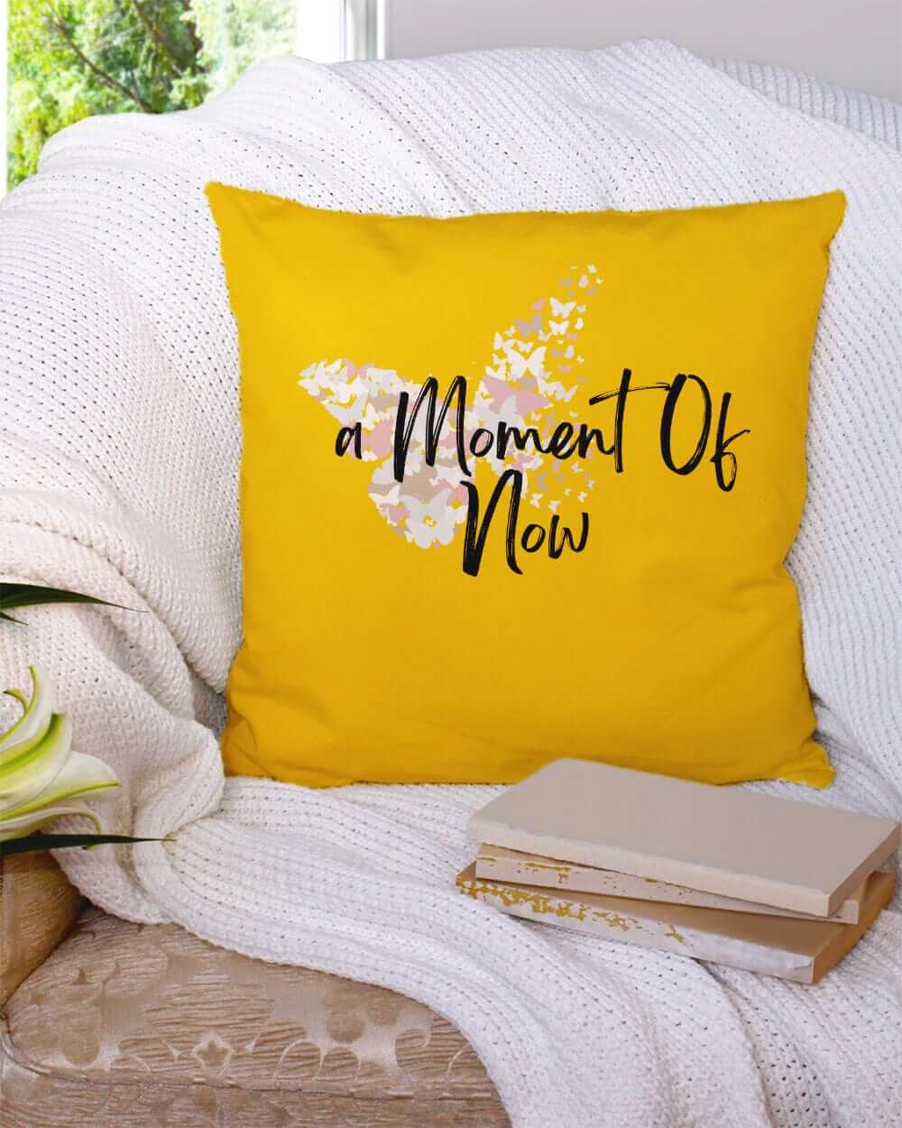 A Moment Of Now Mindfulness Premium Decorative Throw Pillow Accent Cushion in Retro Yellow, Throw Pillows, $ 64.50, A Moment Of Now™