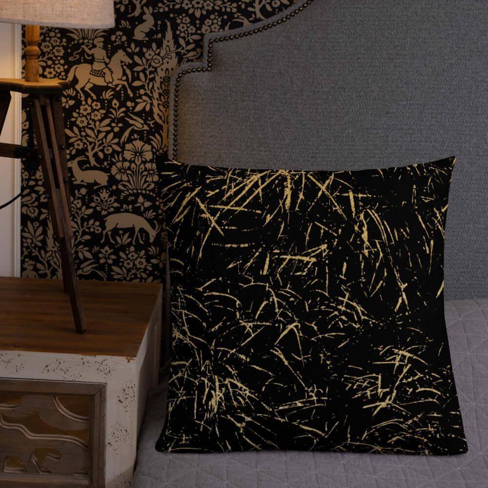 Abstract Grass Printed Premium Accent Pillow | Gold Black Decor, Throw Pillows, $ 61.50, A Moment Of Now™