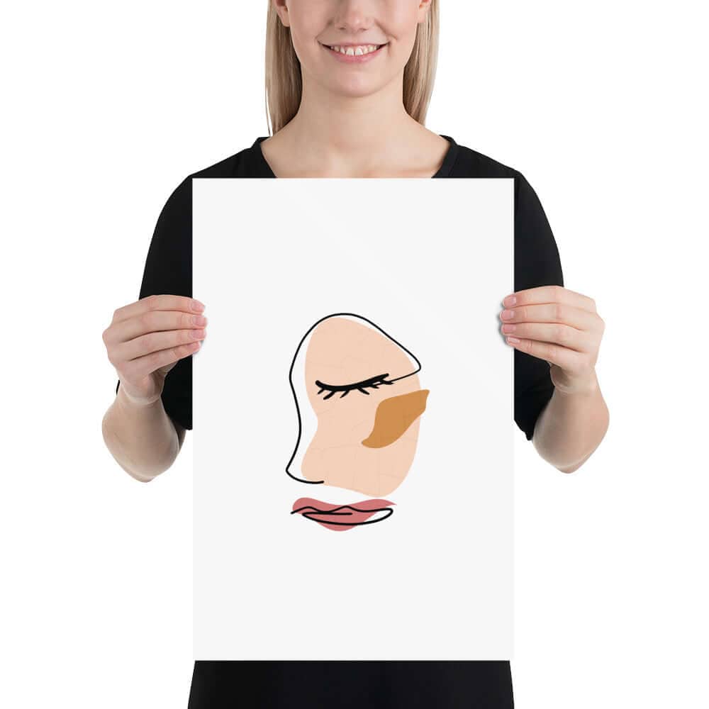 Shop Abstract Minimalist Line Art Cracked Face Matte Poster Print Poster Boutique Clothing Online