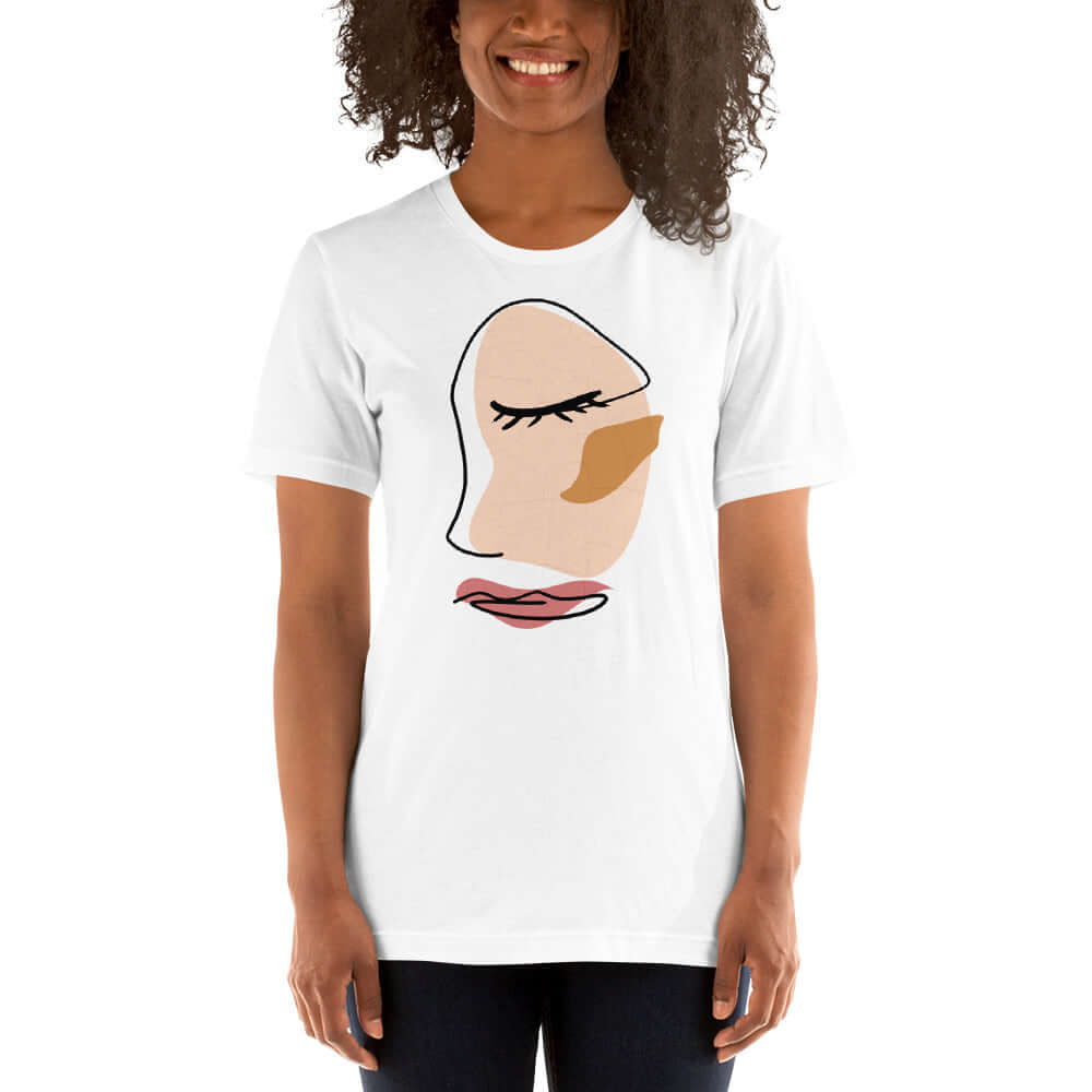 Shop Abstract Minimalist Line Art Cracked Face Short-Sleeve Unisex T-Shirt Tees Boutique Clothing Online