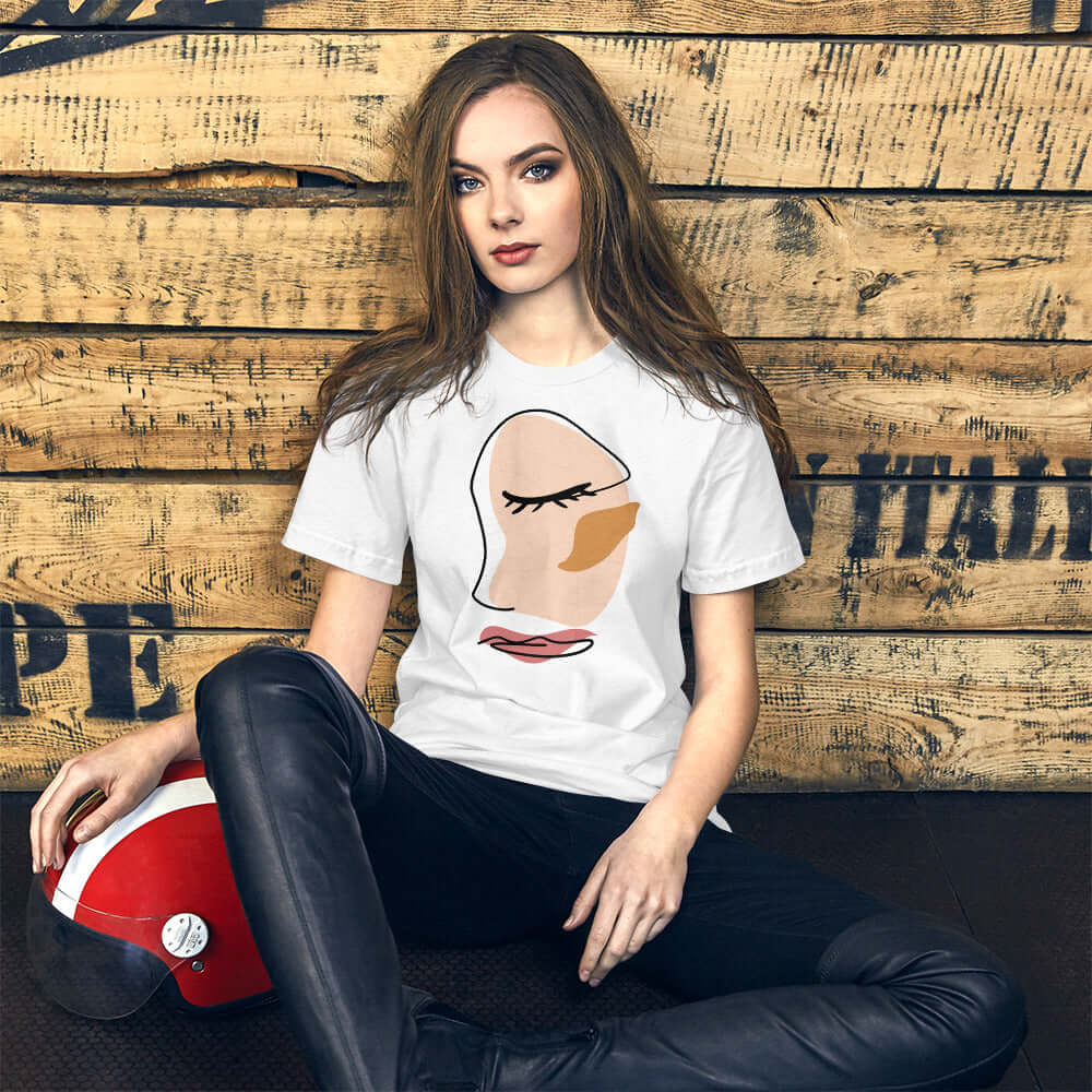 Shop Abstract Minimalist Line Art Cracked Face Short-Sleeve Unisex T-Shirt, Tees, USA Boutique