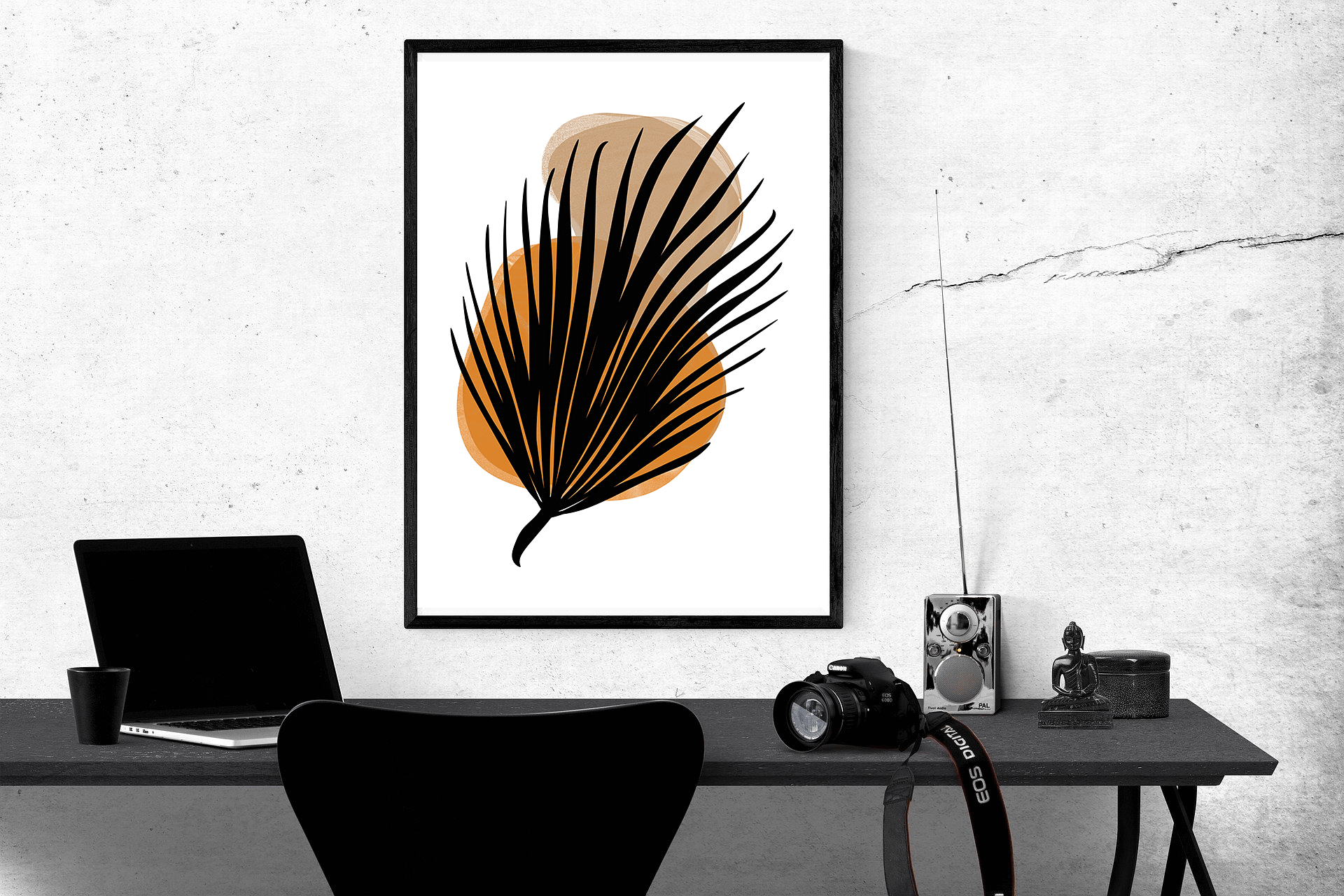 Shop Abstract Palm Leaf and Stones Minimal Mid Century Modern Art Matte Poster, Poster, USA Boutique