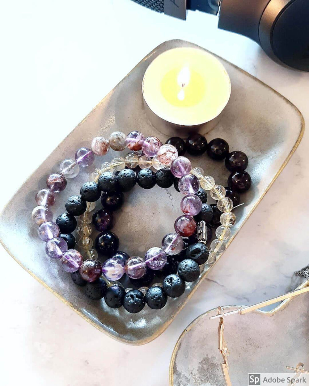 Amethyst & Minerals Inclusions 8mm 10mm Melody Super 7 Quartz Gemstone Beaded Stretch Bracelet, Bracelet, $ 39.00, A Moment Of Now™
