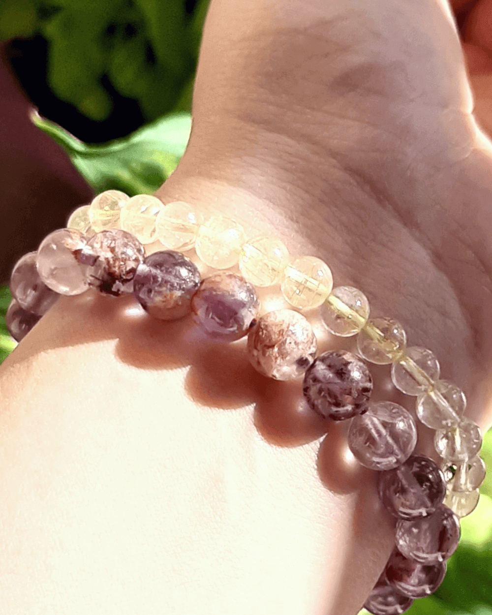 Amethyst & Minerals Inclusions 8mm 10mm Melody Super 7 Quartz Gemstone Beaded Stretch Bracelet, Bracelet, $ 39.00, A Moment Of Now™