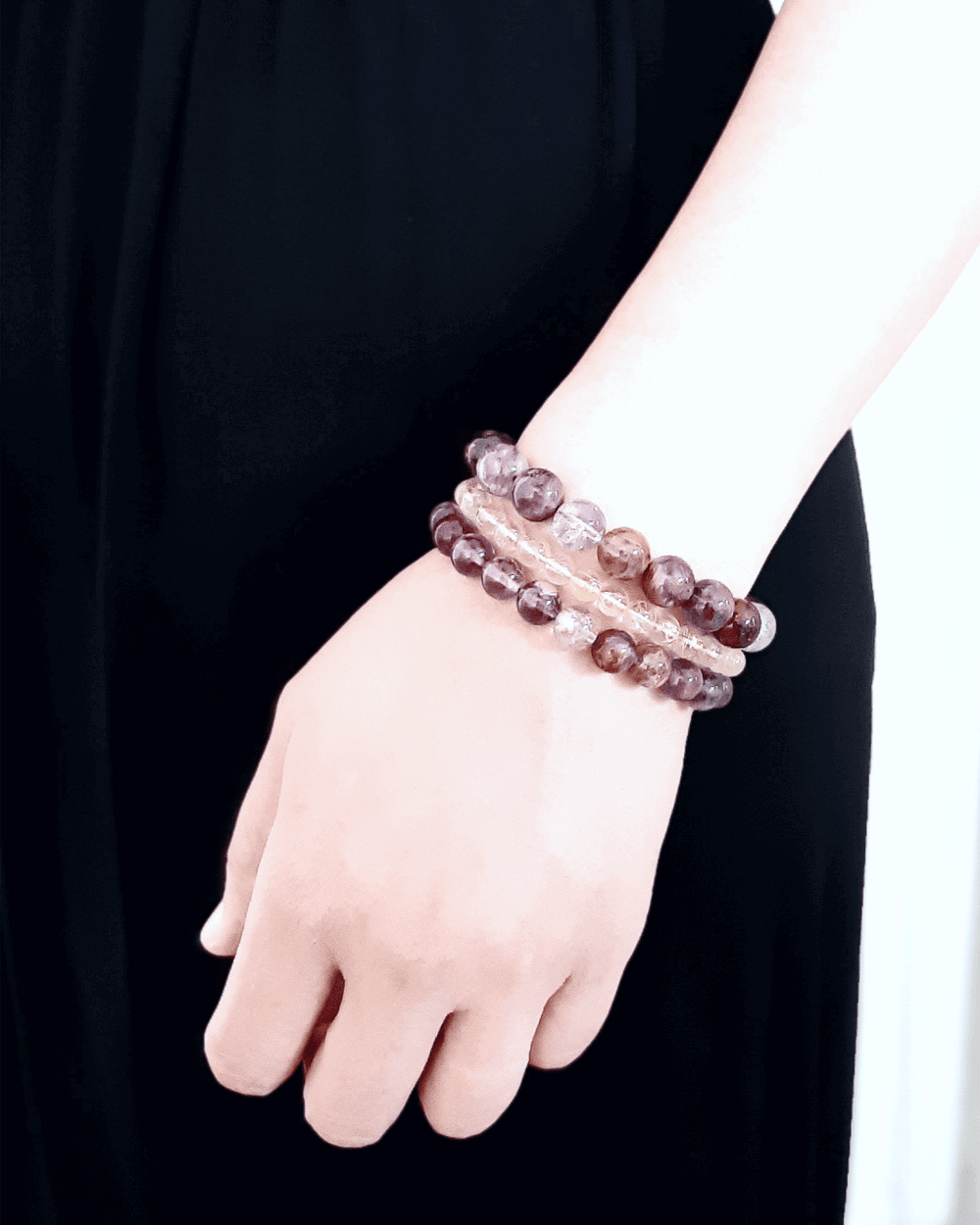 Amethyst & Minerals Inclusions 8mm 10mm Melody Super 7 Quartz Gemstone Beaded Stretch Bracelet, Bracelet, $ 39.00, A Moment Of Now™