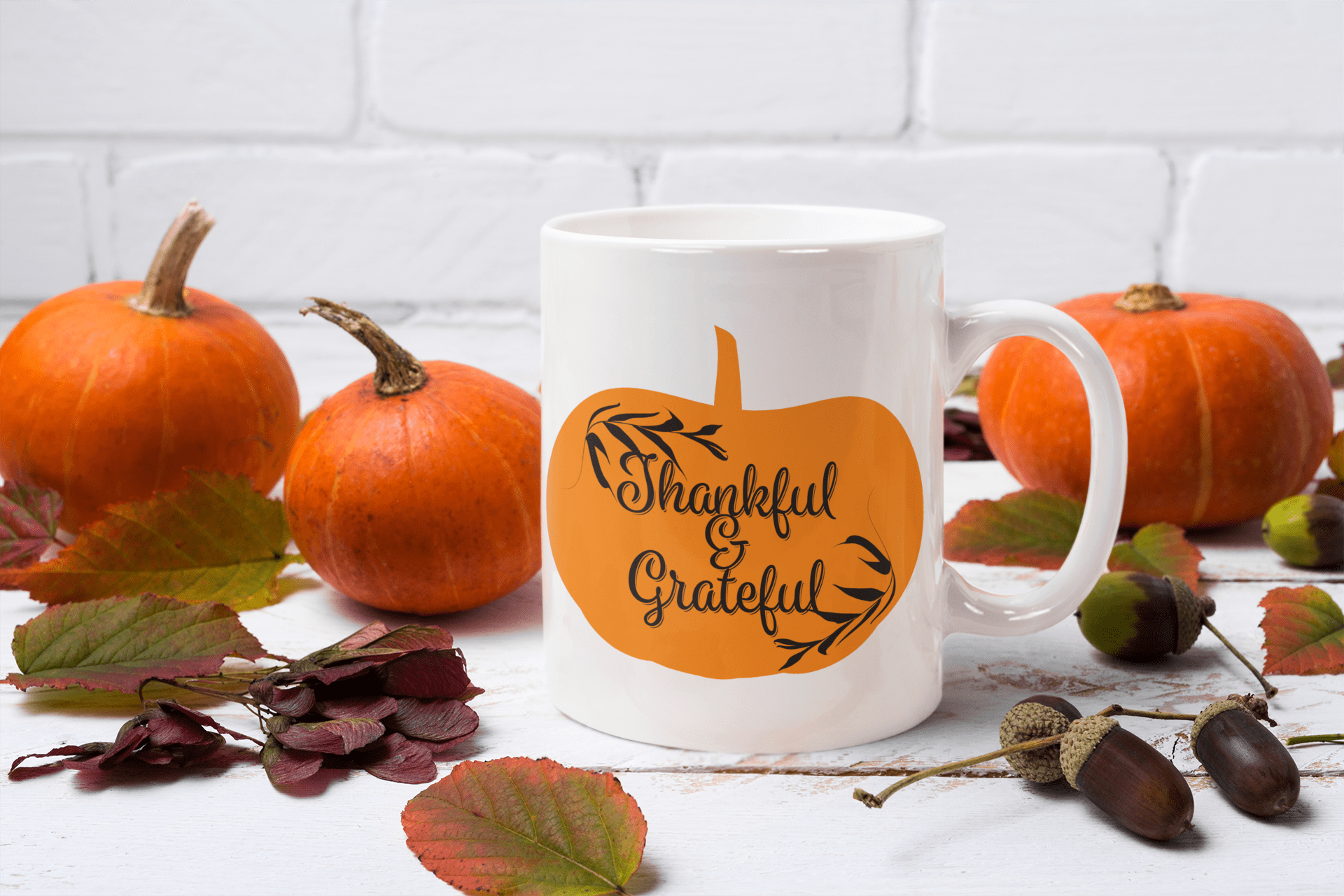 Shop Autumnal Pumpkin Thankful & Grateful Coffee Tea Cup Mug, Mug, USA Boutique