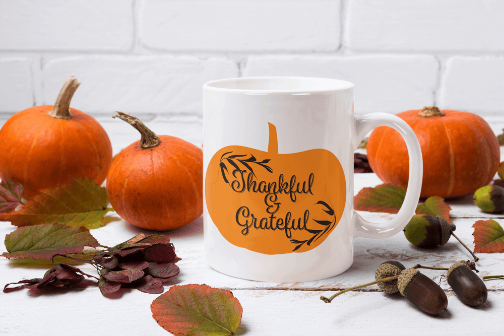 Autumnal Pumpkin Thankful & Grateful Coffee Tea Cup Mug, Mug, $ 17.50, A Moment Of Now™