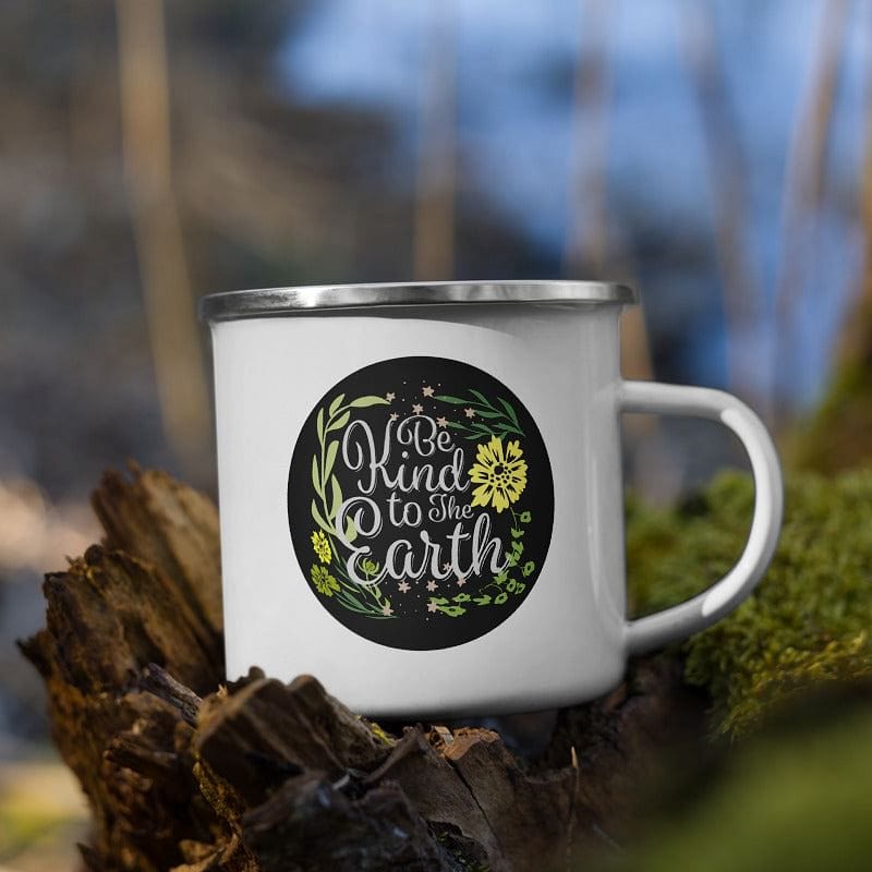 Shop Be Kind To The Earth Floral Plant Bohemian Illustration Statement Enamel Coffee Tea Cup Mug, Mug, USA Boutique