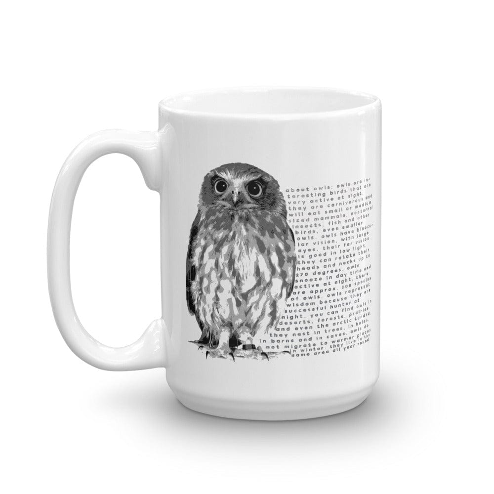 Shop Black and White Owl Graphic and Facts About Owls Texts Coffee Tea Mug Cup, Mugs, USA Boutique