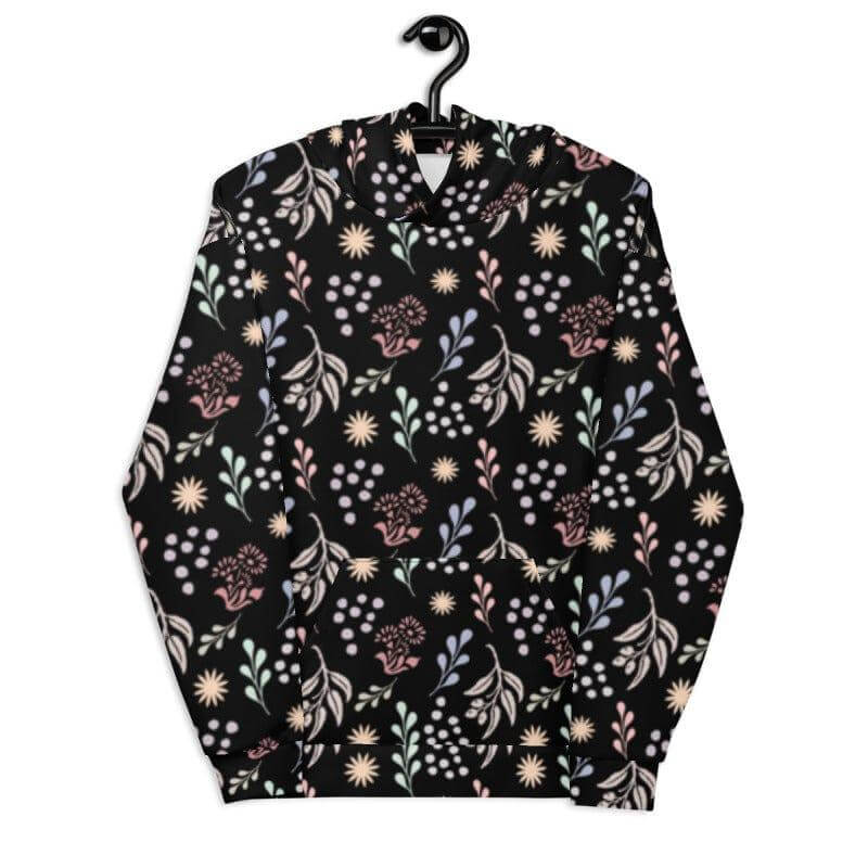 Bohemian Christy Floral Botanical Pattern Unisex Hoodie - Black, Hoodie, $ 80.00, A Moment Of Now™