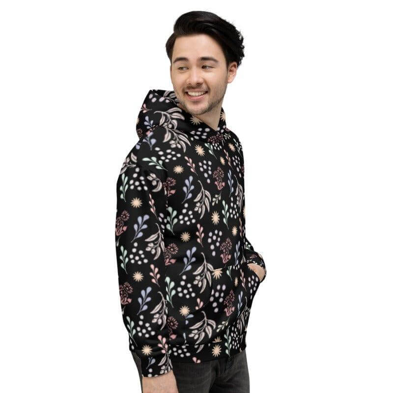 Bohemian Christy Floral Botanical Pattern Unisex Hoodie - Black, Hoodie, $ 80.00, A Moment Of Now™
