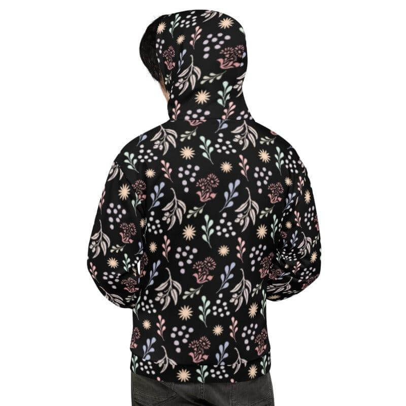 Bohemian Christy Floral Botanical Pattern Unisex Hoodie - Black, Hoodie, $ 80.00, A Moment Of Now™