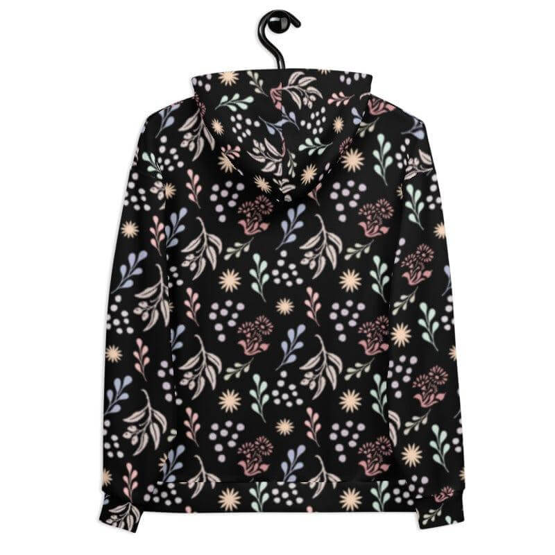 Bohemian Christy Floral Botanical Pattern Unisex Hoodie - Black, Hoodie, $ 80.00, A Moment Of Now™