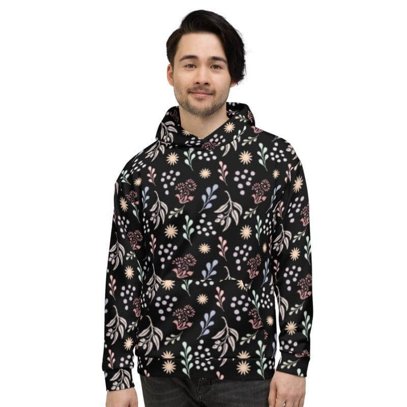 Bohemian Christy Floral Botanical Pattern Unisex Hoodie - Black, Hoodie, $ 80.00, A Moment Of Now™