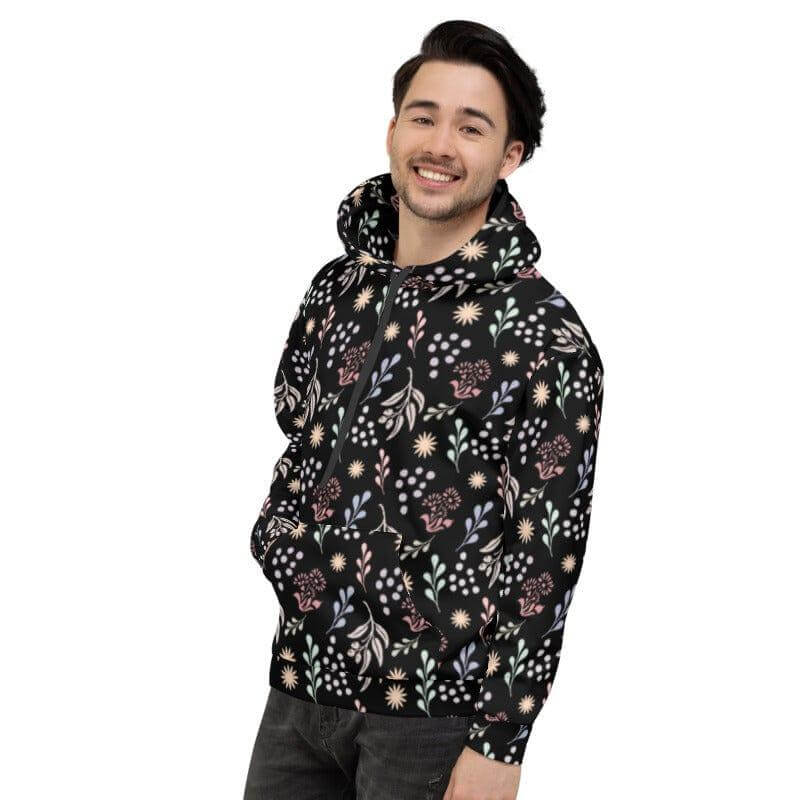 Bohemian Christy Floral Botanical Pattern Unisex Hoodie - Black, Hoodie, $ 80.00, A Moment Of Now™