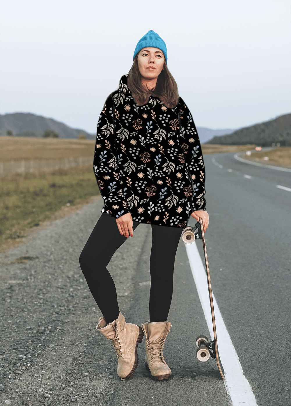 Bohemian Christy Floral Botanical Pattern Unisex Hoodie - Black, Hoodie, $ 80.00, A Moment Of Now™