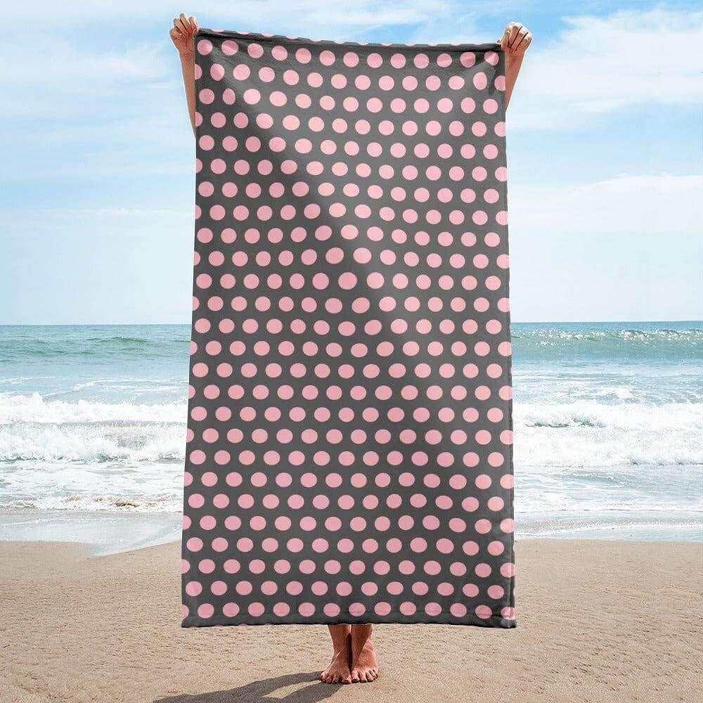 Bubble Gum Pink on Dark Grey Polka Dots Beach Bath Towel, Towel, $ 42.95, A Moment Of Now™