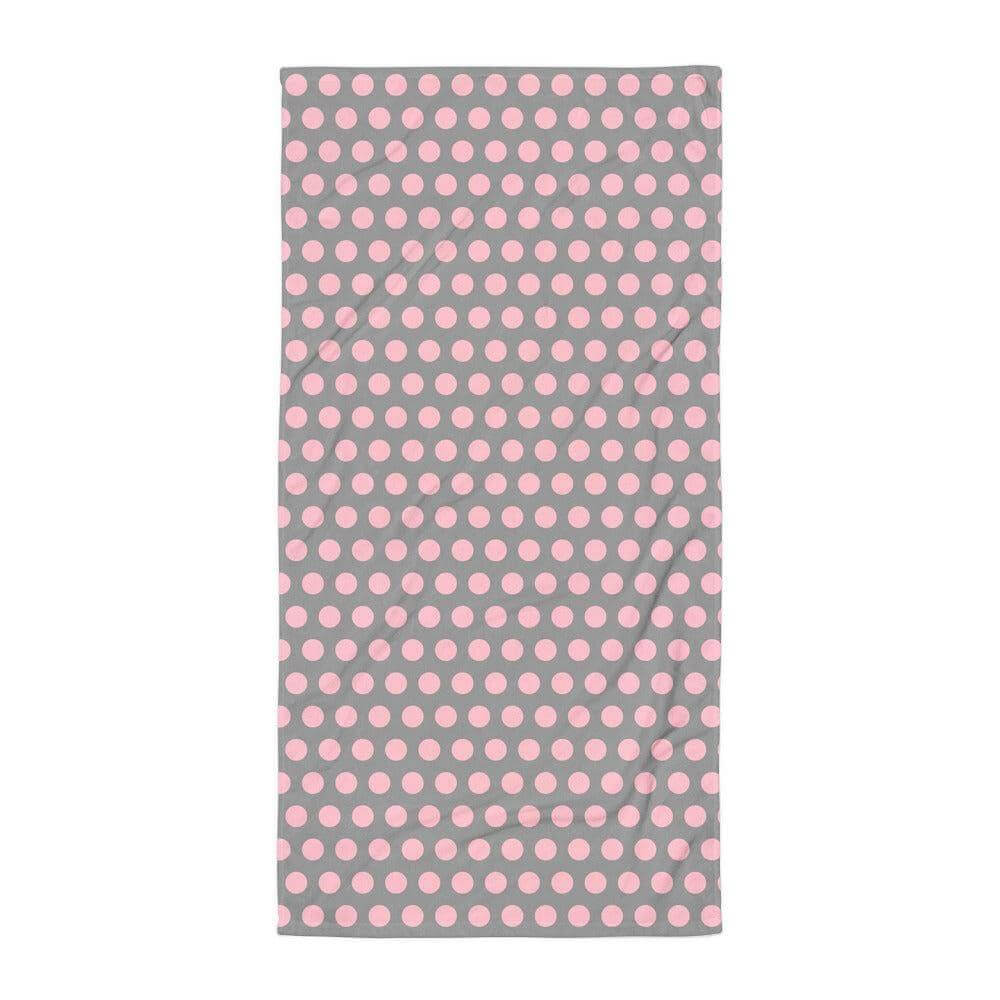 Bubble Gum Pink on Grey Polka Dots Beach Bath Towel, Towel, $ 42.95, A Moment Of Now™