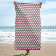 Bubble Gum Pink on Grey Polka Dots Beach Bath Towel Towel A Moment Of Now Women’s Boutique Clothing Online Lifestyle Store