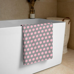 Bubble Gum Pink on Grey Polka Dots Beach Bath Towel Towel A Moment Of Now Women’s Boutique Clothing Online Lifestyle Store