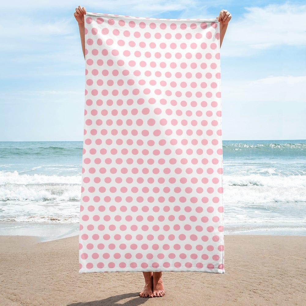 Shop Bubble Gum Pink on White Polka Dots Beach Bath Towel, Towel, USA Boutique