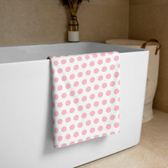 Shop Bubble Gum Pink on White Polka Dots Beach Bath Towel, Towel, USA Boutique