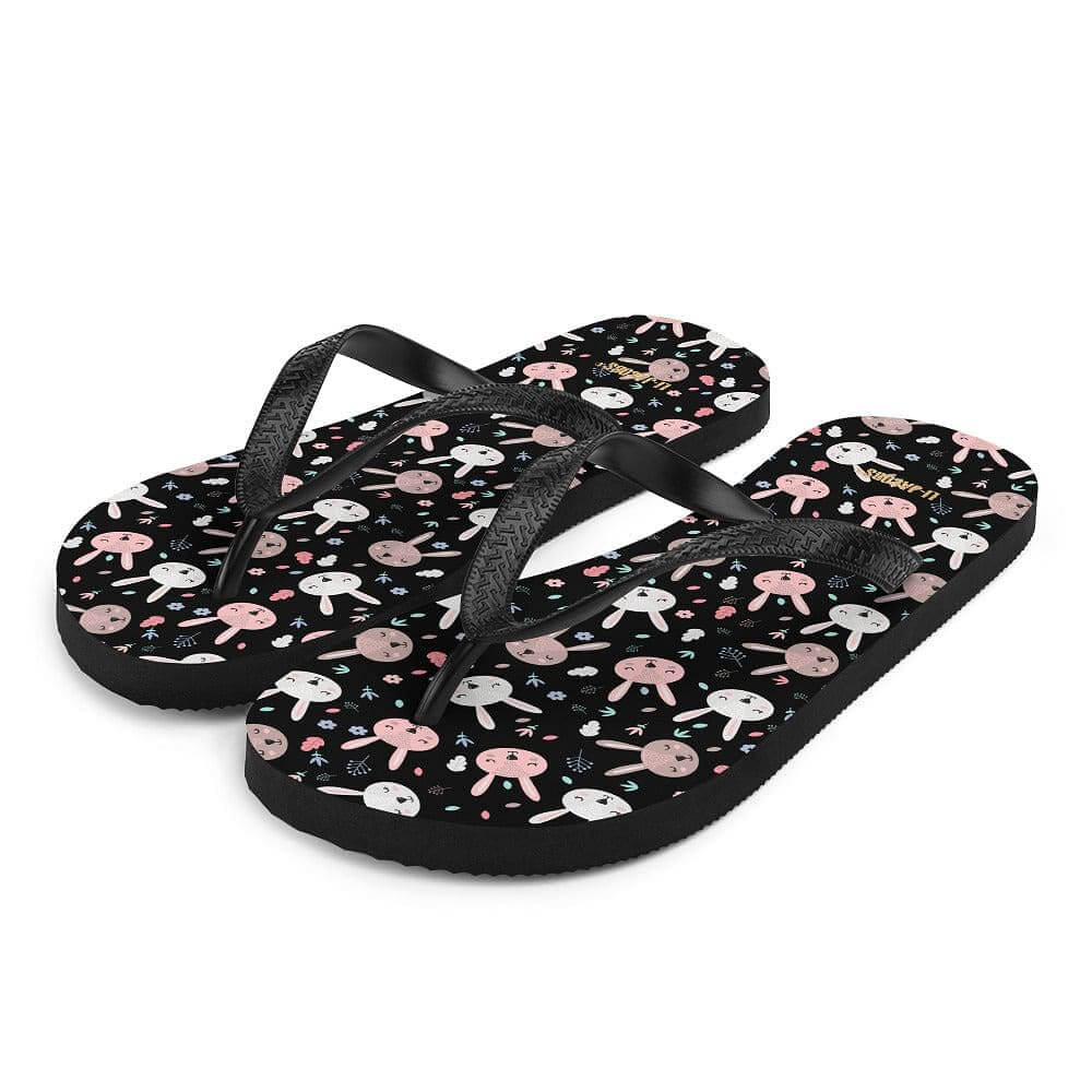 Bunnies on Black Flip-Flops | Cute Bunny Print Summer Sandals, Flip Flops, $ 30.95, A Moment Of Now™