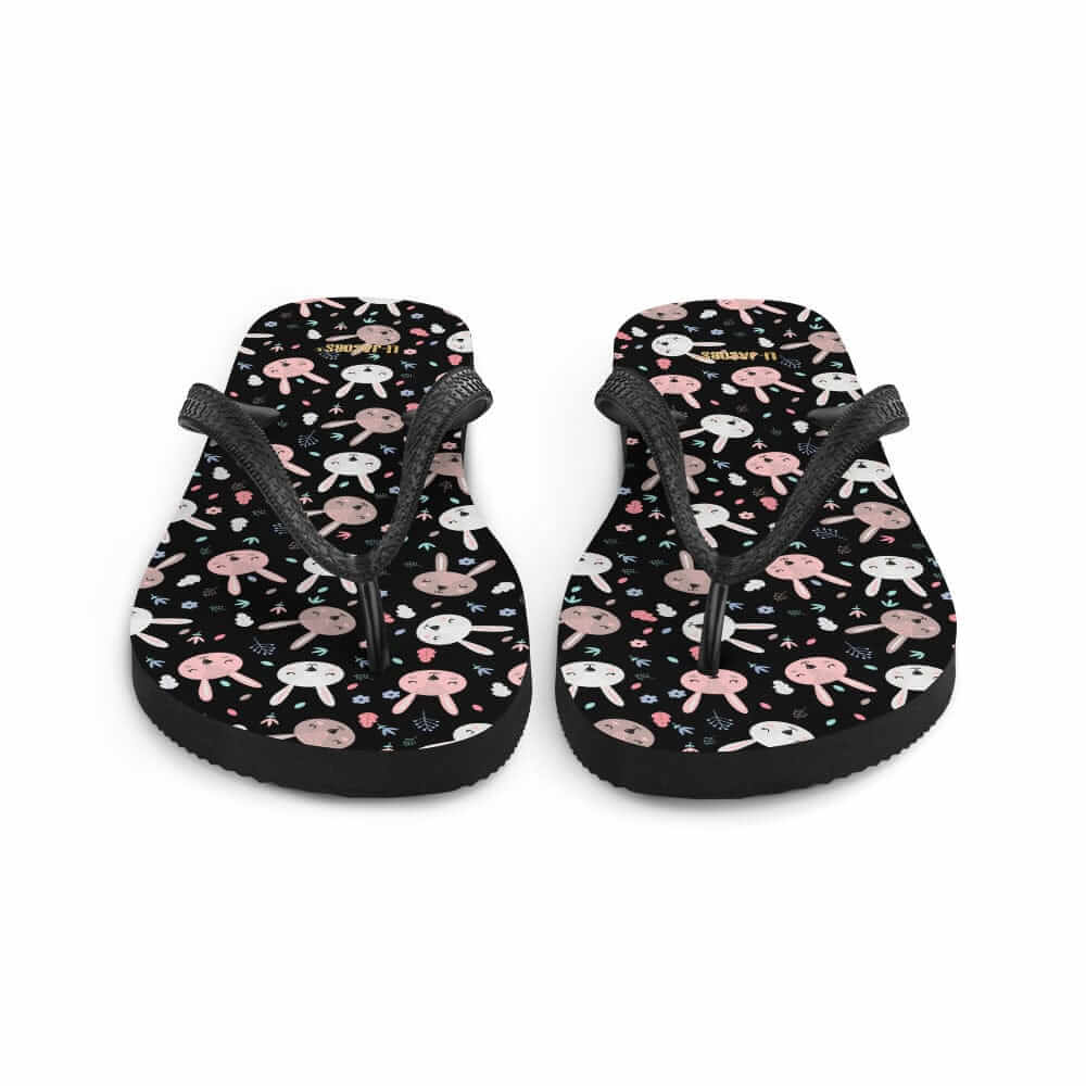 Bunnies on Black Flip-Flops | Cute Bunny Print Summer Sandals, Flip Flops, $ 30.95, A Moment Of Now™