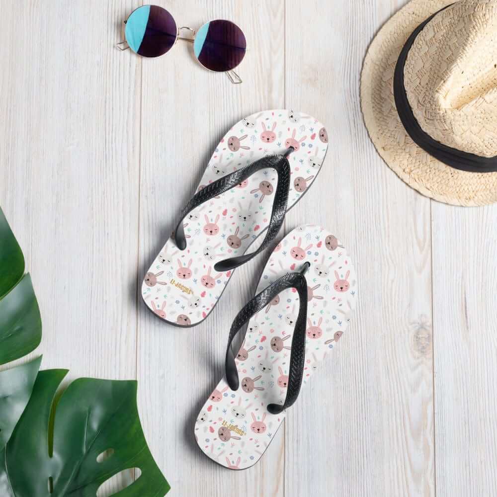 Bunnies On White Flip-Flops | Cute Easter Bunny Summer Sandals, Flip Flops, $ 30.95, A Moment Of Now™