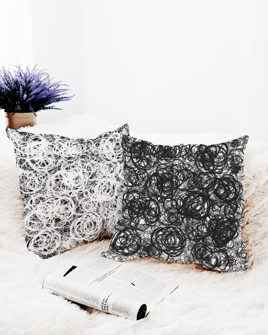 Cherise Abstract Scribble Art Decorative Throw Pillow Accent Cushion - White Pillow A Moment Of Now Women’s Boutique Clothing Online Lifestyle Store