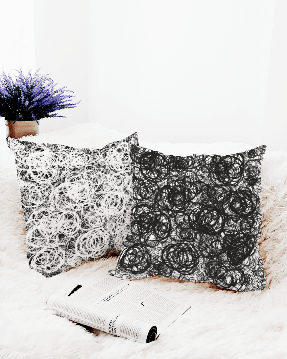 Cherise Abstract Scribble Art Decorative Throw Pillow Accent Cushion - White, Pillow, $ 64.50, A Moment Of Now™