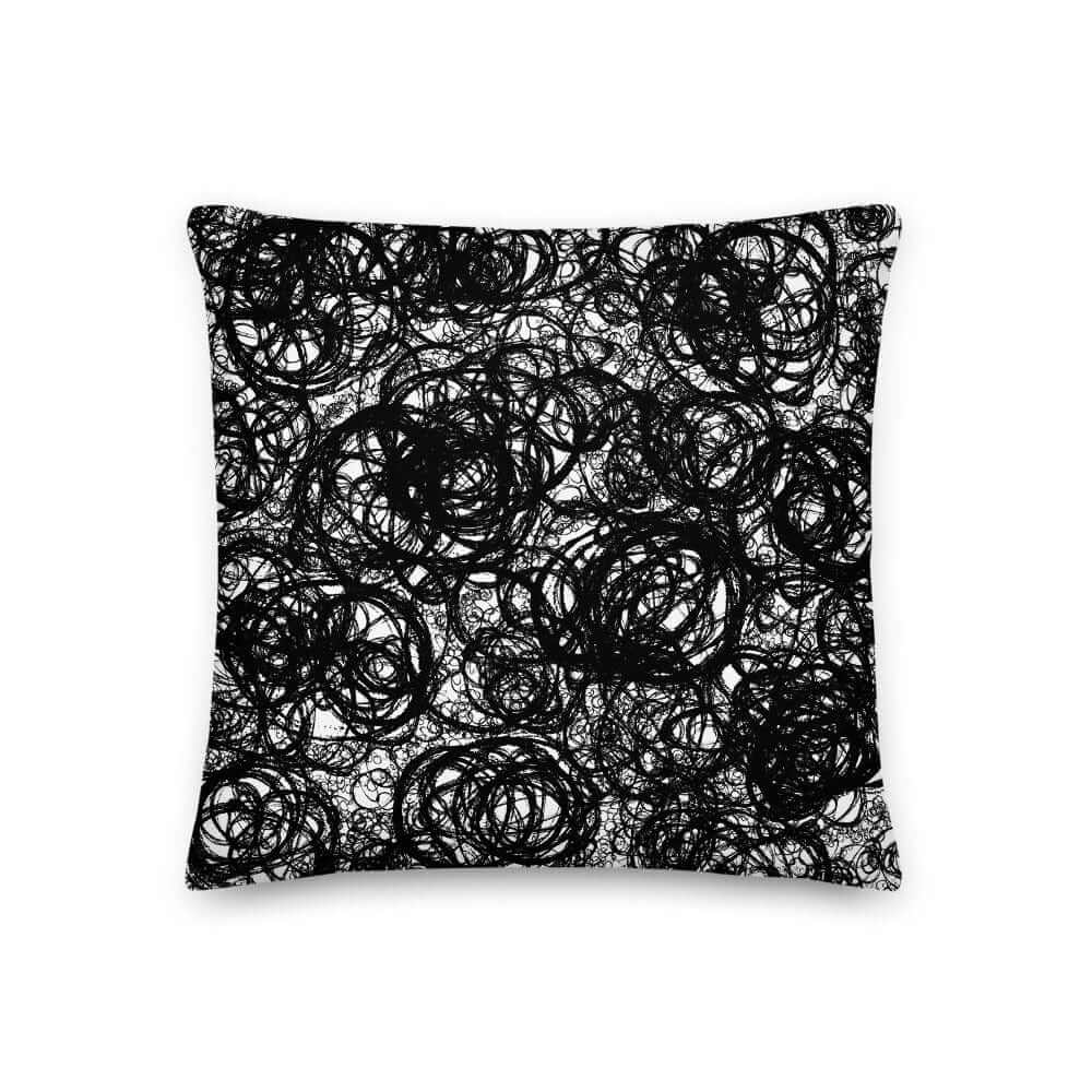 Black Abstract Scribble Art Decorative Throw Pillow | Black Line Art Pillow Cushion | Black Accent Cushion | Pillow Cover + Insert, Pillow, $ 64.50, A Moment Of Now™
