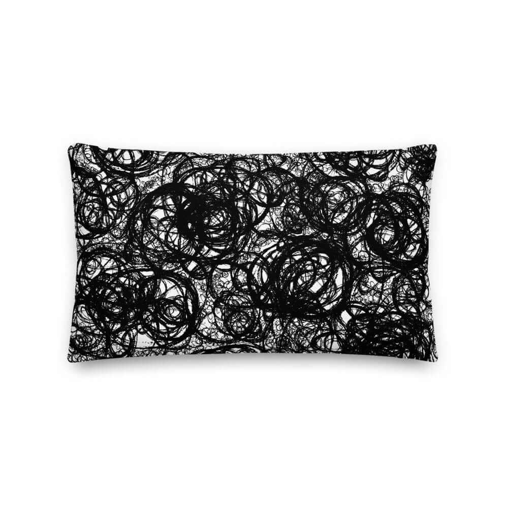 Black Abstract Scribble Art Decorative Throw Pillow | Black Line Art Pillow Cushion | Black Accent Cushion | Pillow Cover + Insert, A Moment Of Now, $ 61.50