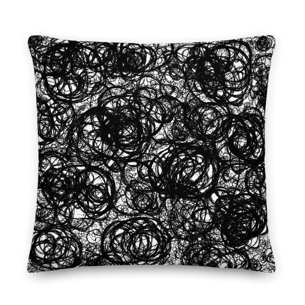Black Abstract Scribble Art Decorative Throw Pillow | Black Line Art Pillow Cushion | Black Accent Cushion | Pillow Cover + Insert, Pillow, $ 64.50, A Moment Of Now™