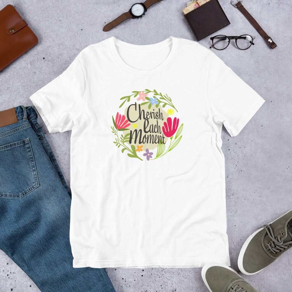 Cherish Each Moment Spring Flower Short-Sleeve Unisex T-Shirt, T-shirts, $ 34.00, A Moment Of Now™