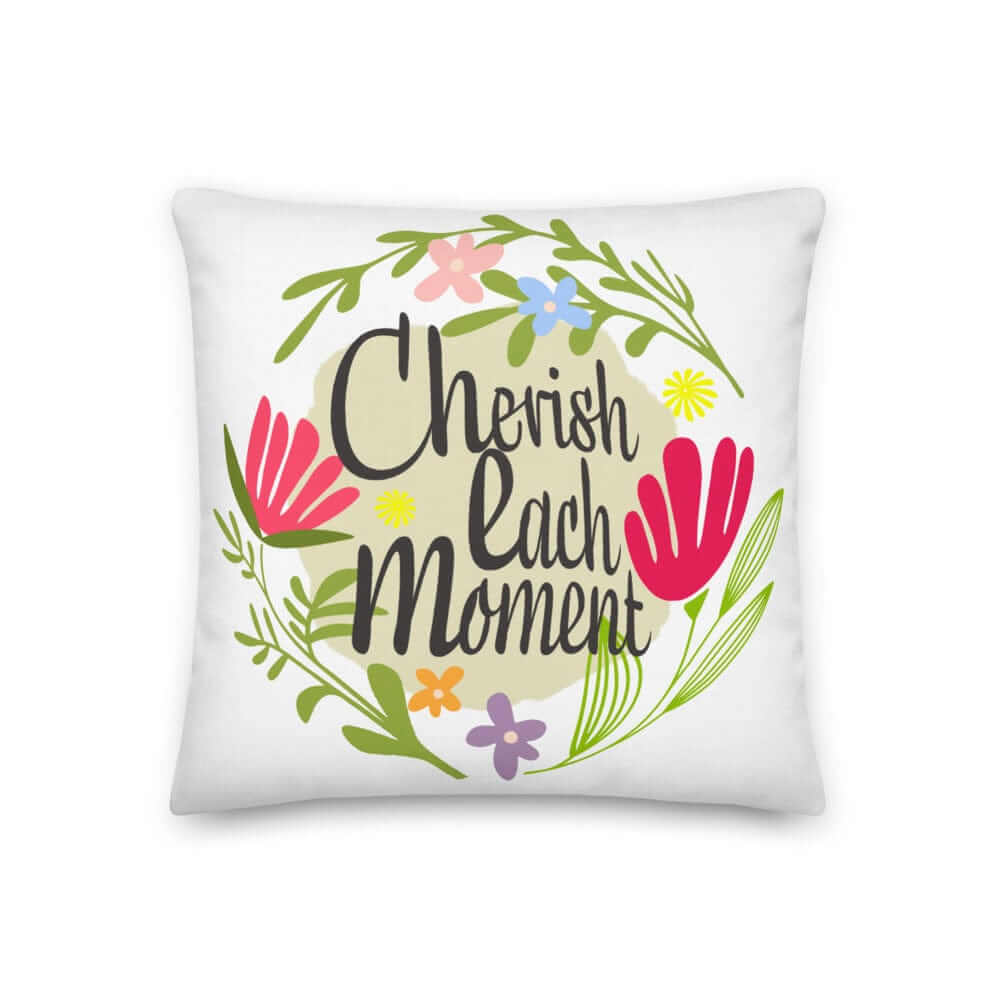 Cherish Each Moment Spring Flowers Decorative Throw Pillow Cushion - White, Pillow, $ 64.50, A Moment Of Now™