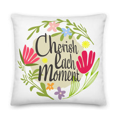 Cherish Each Moment Spring Flowers Decorative Throw Pillow Cushion - White Pillow A Moment Of Now Women’s Boutique Clothing Online Lifestyle Store