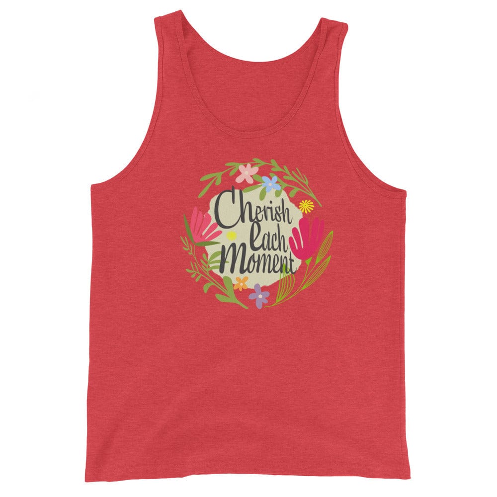 Shop Cherish Each Moment Spring Flowers Hygge Lifestyle Inspirational Quote Unisex Tank Top, Tank Top, USA Boutique