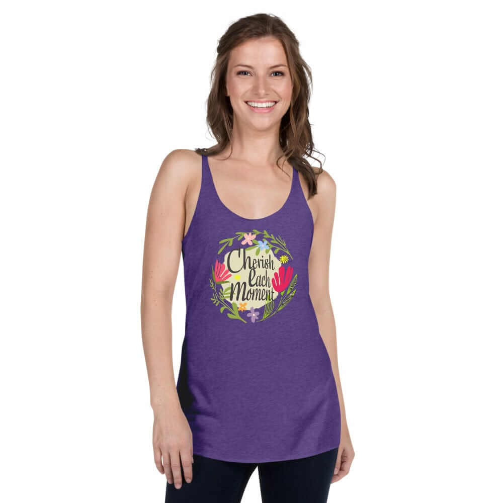 Cherish Each Moment Spring Flowers Racerback | Floral Inspirational Tank, Tops, $ 35.50, A Moment Of Now™