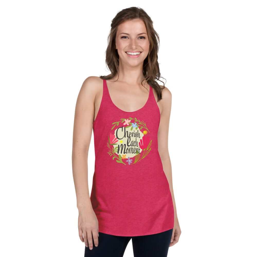 Cherish Each Moment Spring Flowers Racerback | Floral Inspirational Tank, Tops, $ 35.50, A Moment Of Now™