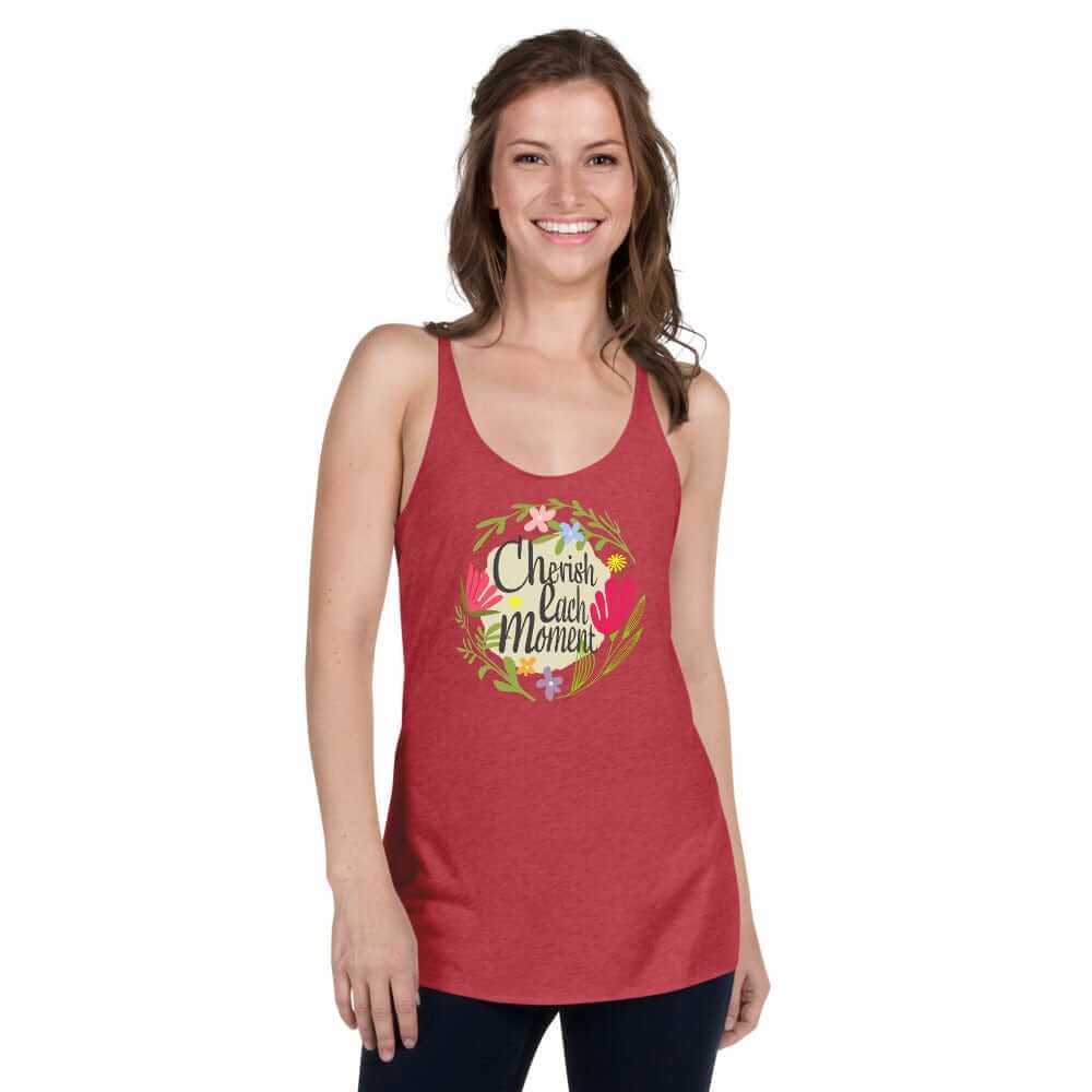 Cherish Each Moment Spring Flowers Racerback | Floral Inspirational Tank, Tops, $ 35.50, A Moment Of Now™