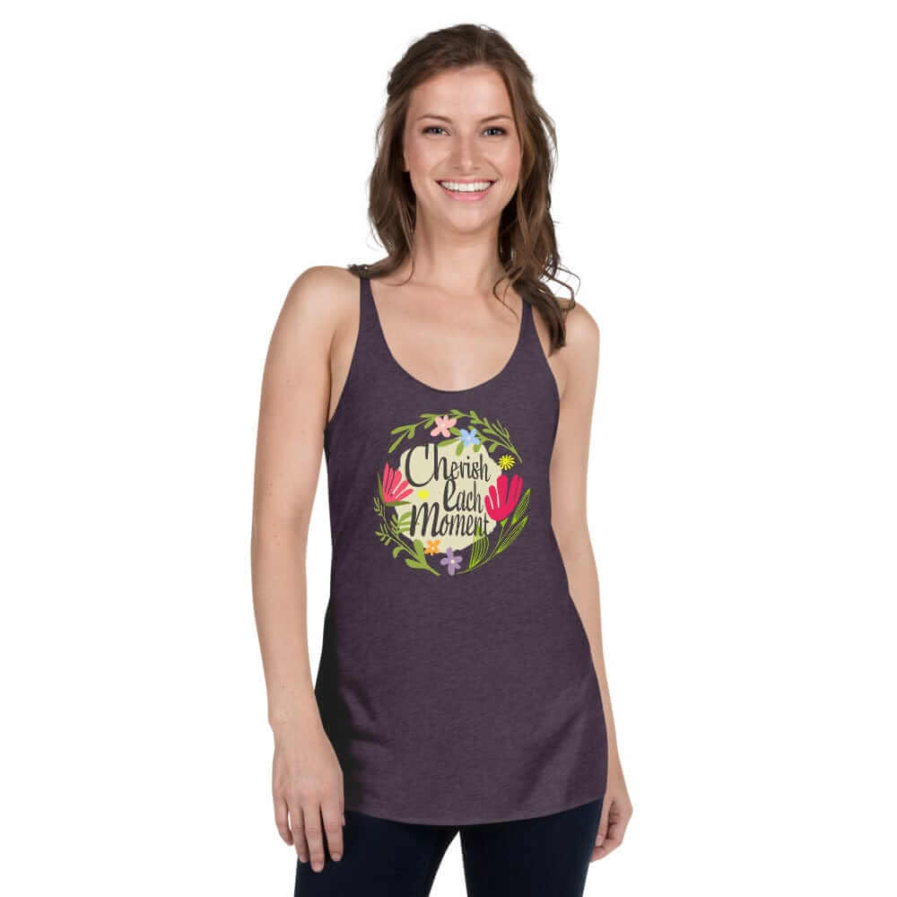 Cherish Each Moment Spring Flowers Racerback | Floral Inspirational Tank, Tops, $ 35.50, A Moment Of Now™